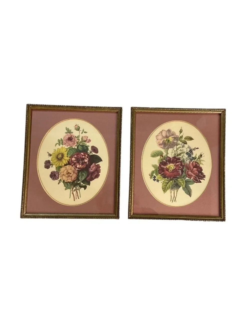 Vintage Framed Botanical Prints  J.L. Prevost Set Of 2 Floral Cottagecore